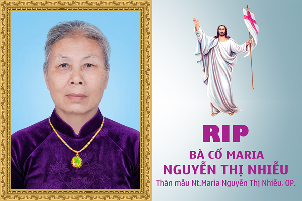 Cáo phó Bà cố Maria Nguyễn Thị Liễu - Thân mẫu nữ tu Maria Nguyễn Thị Nhiễu, OP.